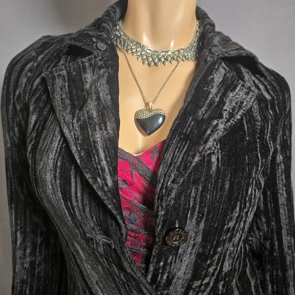 Y2K Guess Black Velvet Long Jacket Trench Coat Size S Gothic Witchy Whimsigoth - Picture 2 of 14